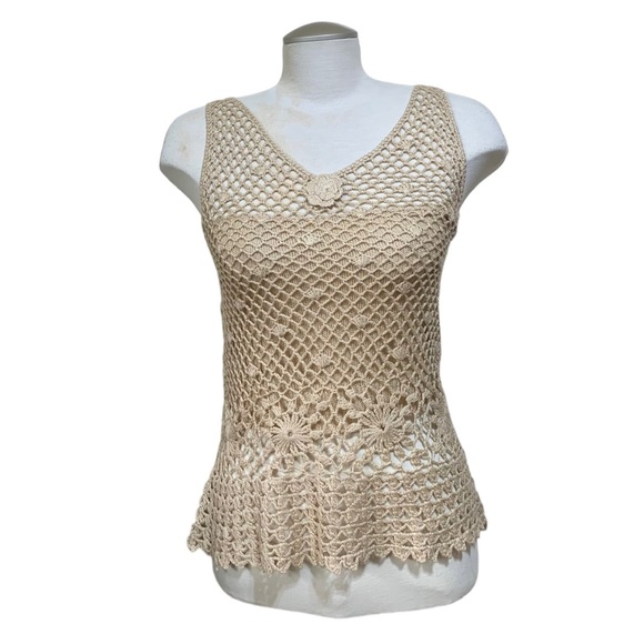 Tops - Bohemian Tan Crochet Tank Top Size Small